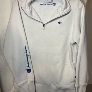 Champion White and Blue Logo Quarter-Zip Pullover